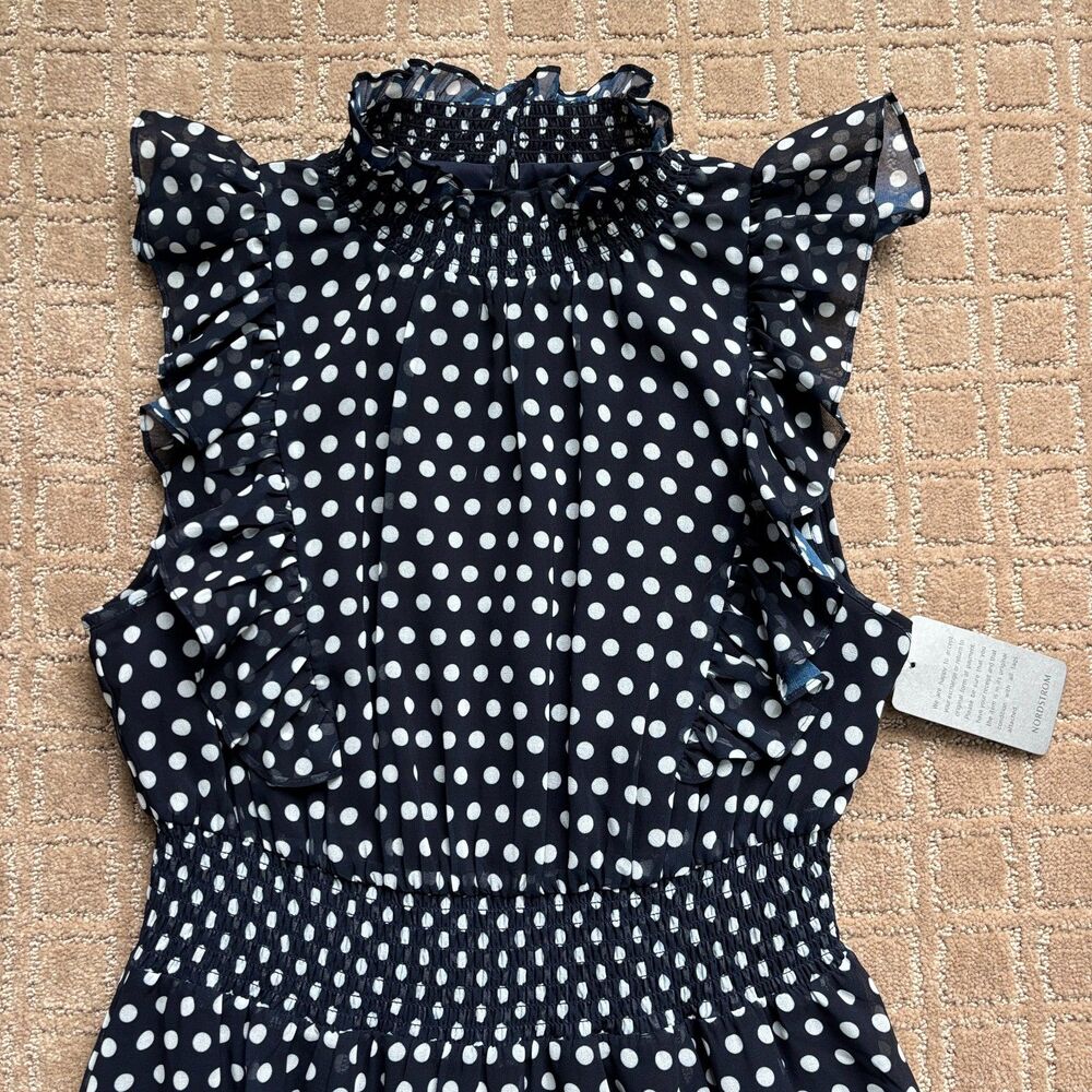 Alexia Admor Polka Dot Dress Women's 6 Navy Blue Sleeveless Preppy Derby NWT - Picture 2 of 8